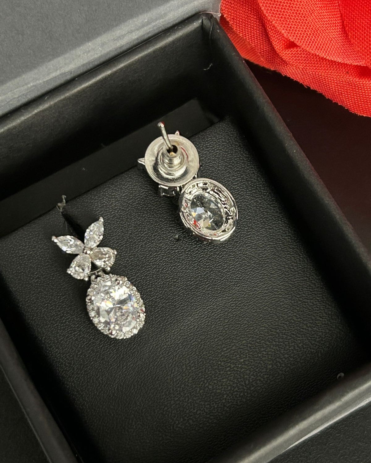 Veloura Bloom Drops – Floral Diamond Oval Earrings in Ruby, Black, White & Green