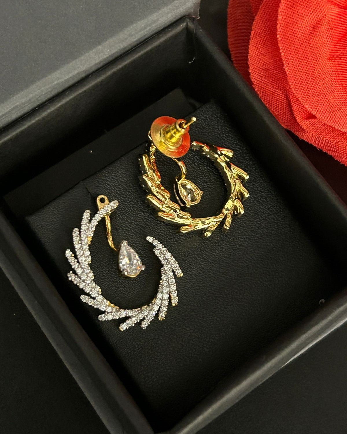 Premium Celestia Wing Flexi Drops – Convertible Diamond Feather Earrings (Wear Solo or With Drop Combo)