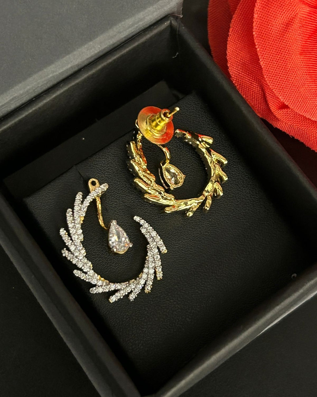 Premium Celestia Wing Flexi Drops – Convertible Diamond Feather Earrings (Wear Solo or With Drop Combo)