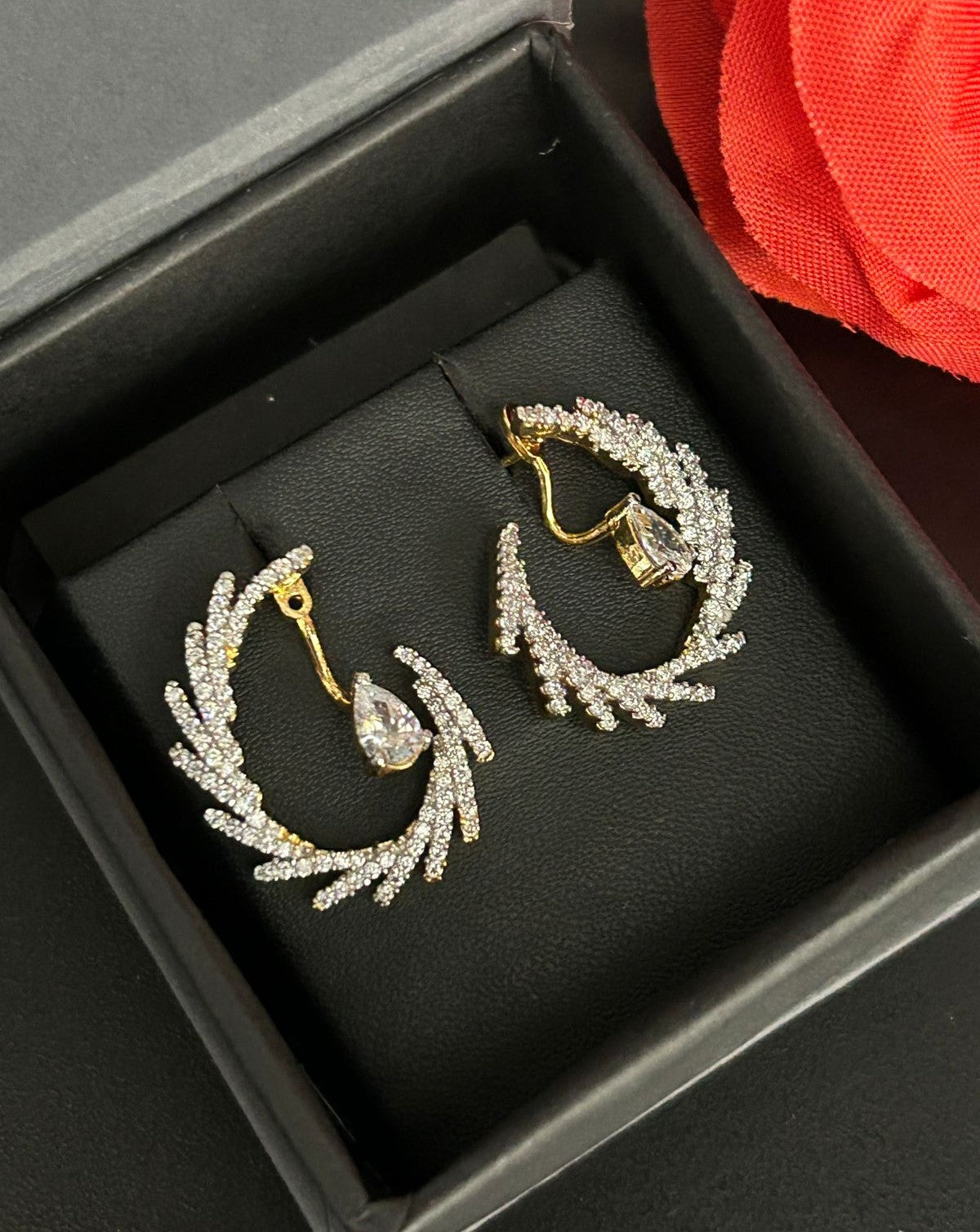 Premium Celestia Wing Flexi Drops – Convertible Diamond Feather Earrings (Wear Solo or With Drop Combo)