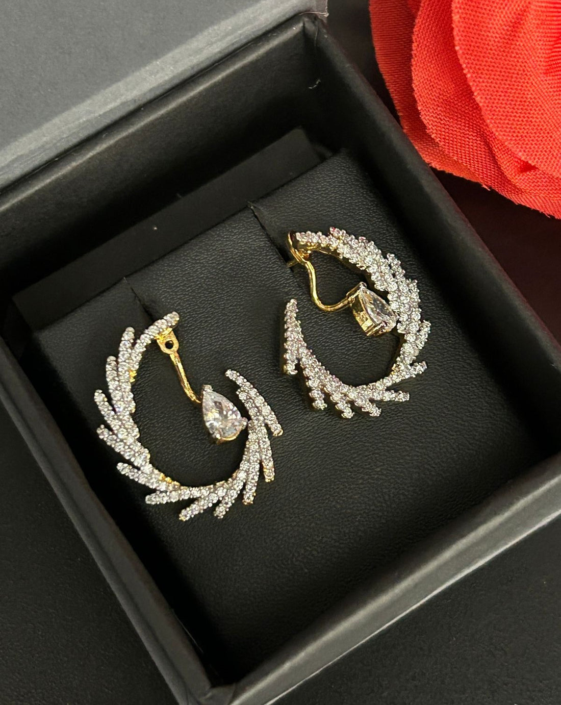 Premium Celestia Wing Flexi Drops – Convertible Diamond Feather Earrings (Wear Solo or With Drop Combo)