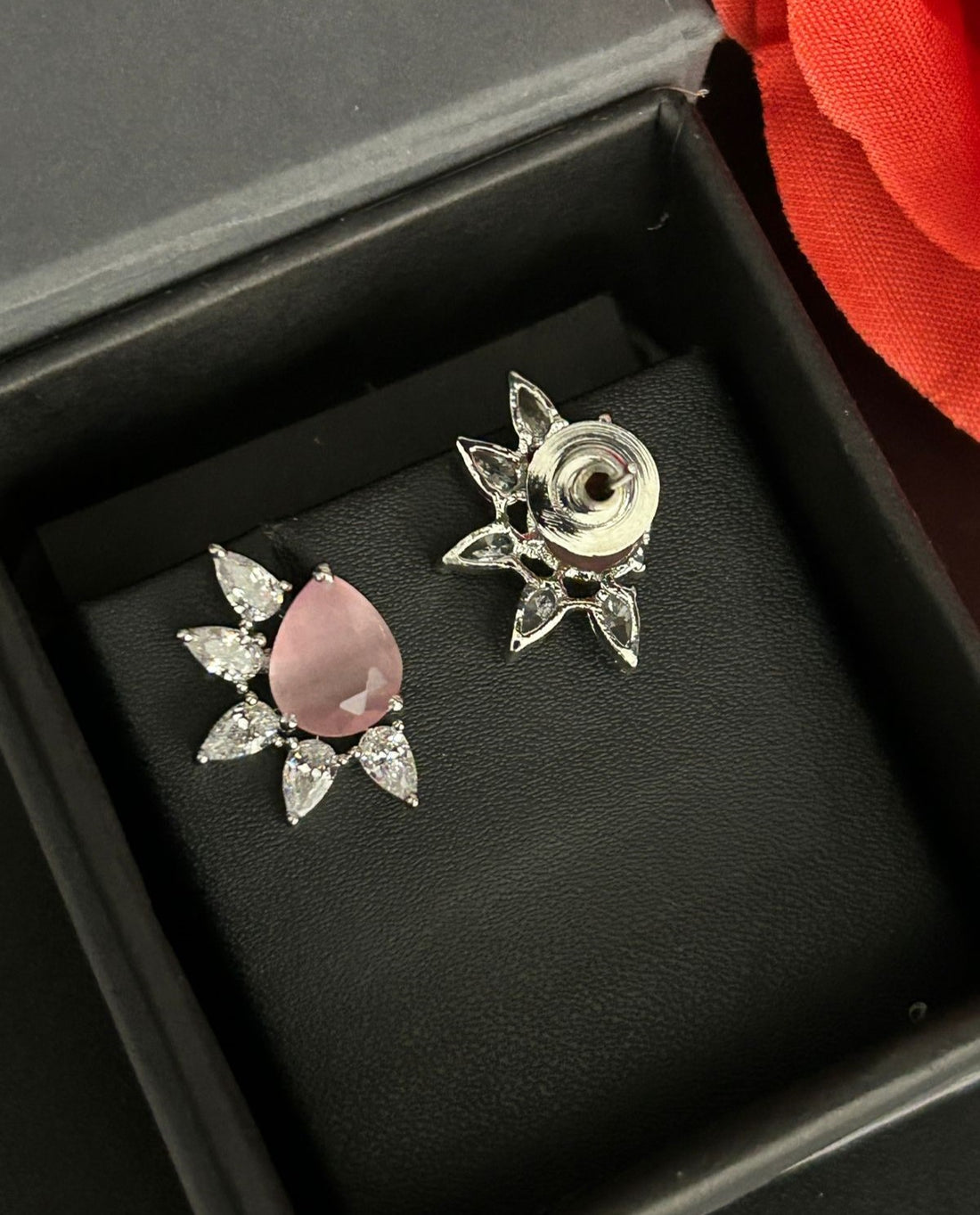 Celestia Bloom Studs – Pear Stone Diamond Floral Earrings (Multi Color Variants) - Silver Plated