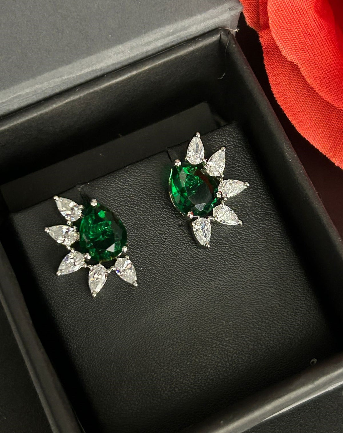 Celestia Bloom Studs – Pear Stone Diamond Floral Earrings (Multi Color Variants) - Silver Plated