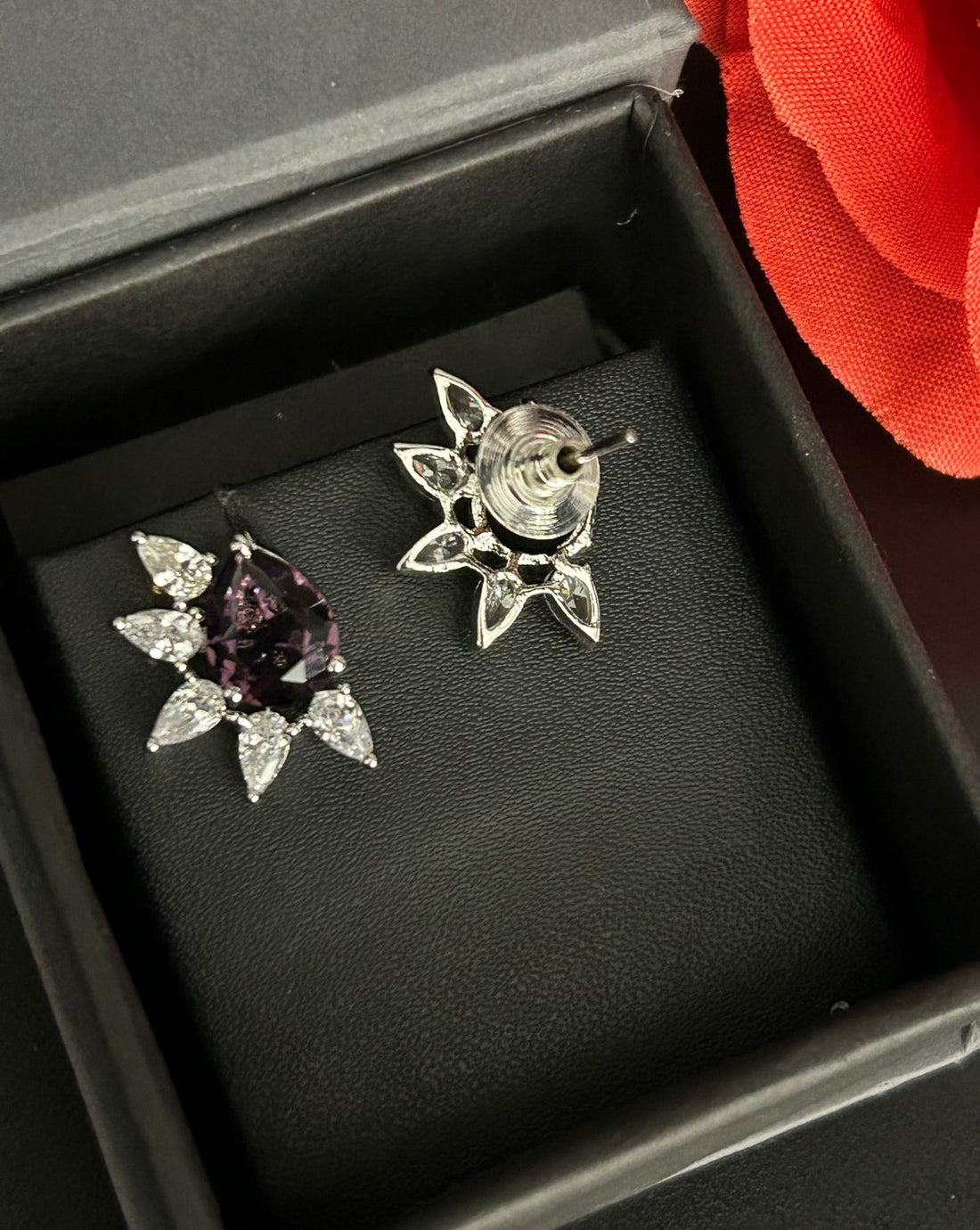 Celestia Bloom Studs – Pear Stone Diamond Floral Earrings (Multi Color Variants) - Silver Plated