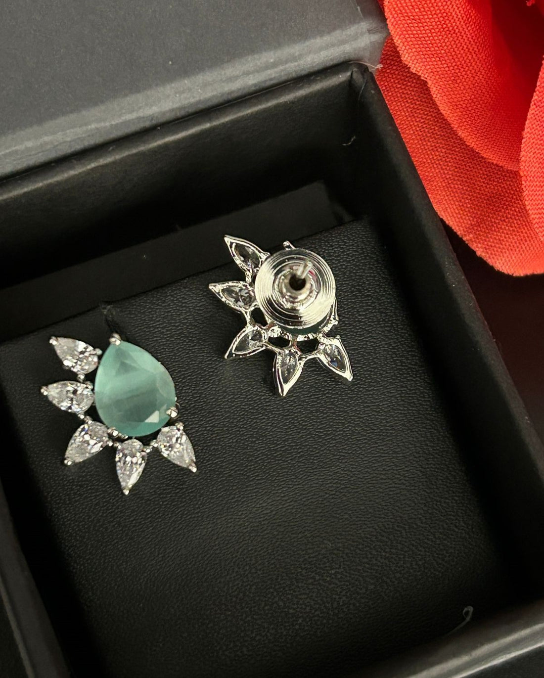 Celestia Bloom Studs – Pear Stone Diamond Floral Earrings (Multi Color Variants) - Silver Plated