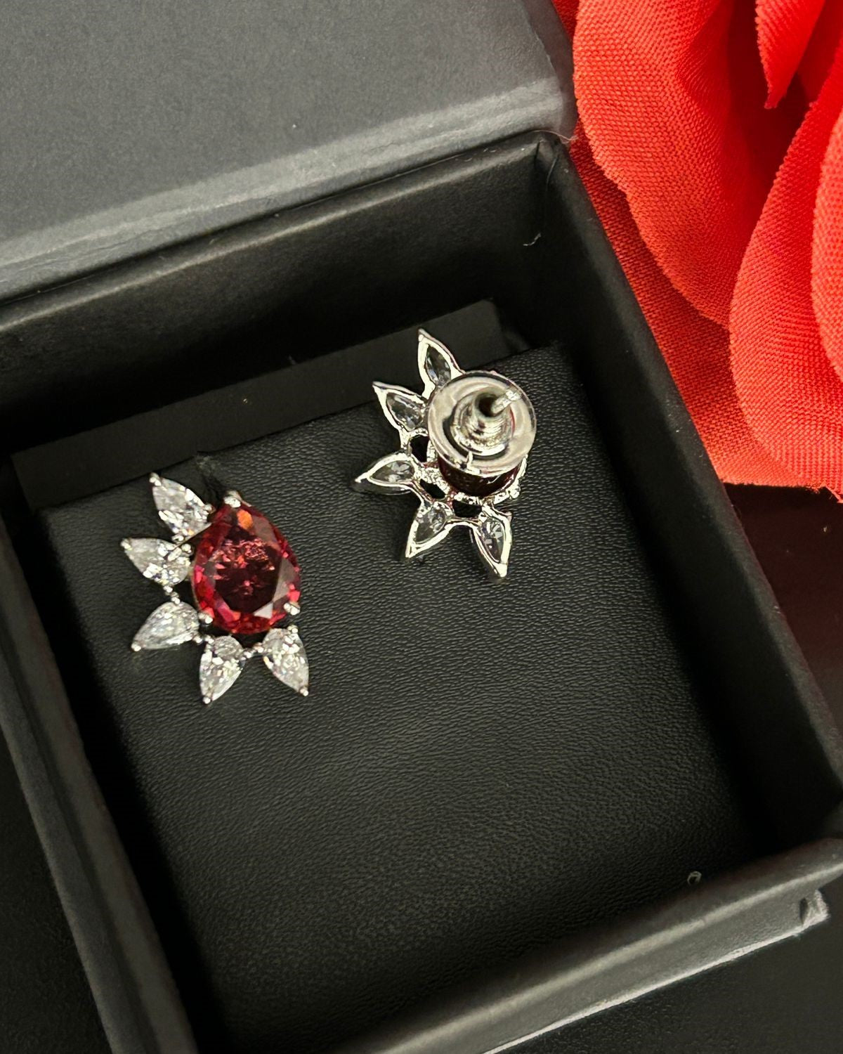 Celestia Bloom Studs – Pear Stone Diamond Floral Earrings (Multi Color Variants) - Silver Plated