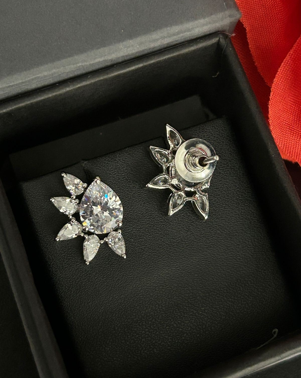 Celestia Bloom Studs – Pear Stone Diamond Floral Earrings (Multi Color Variants) - Silver Plated
