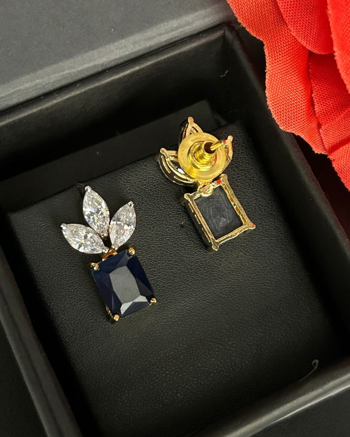 Premium Regalia Prism Studs – Gold Polish Emerald Cut Diamond Earrings (Multi Color)
