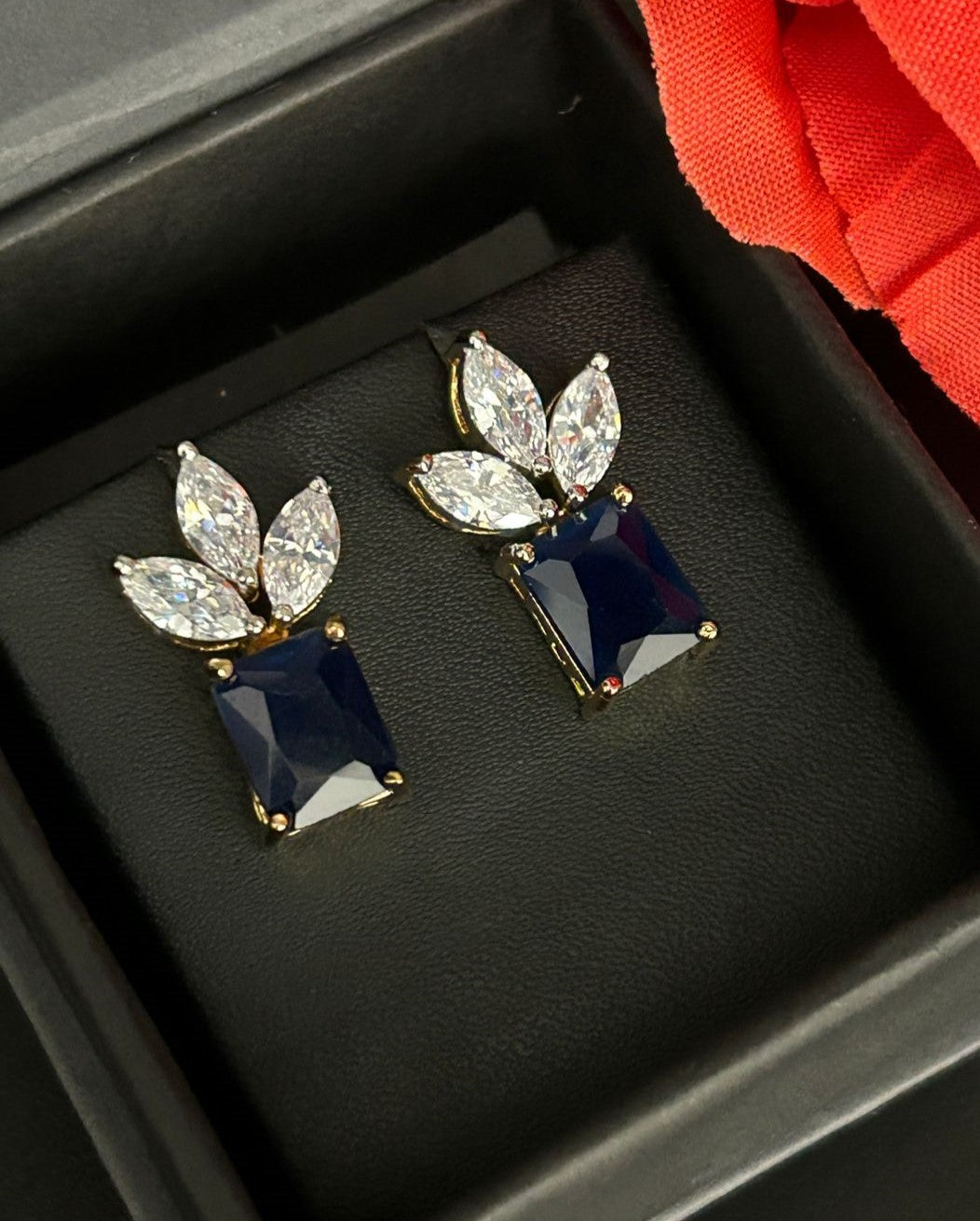Premium Regalia Prism Studs – Gold Polish Emerald Cut Diamond Earrings (Multi Color)