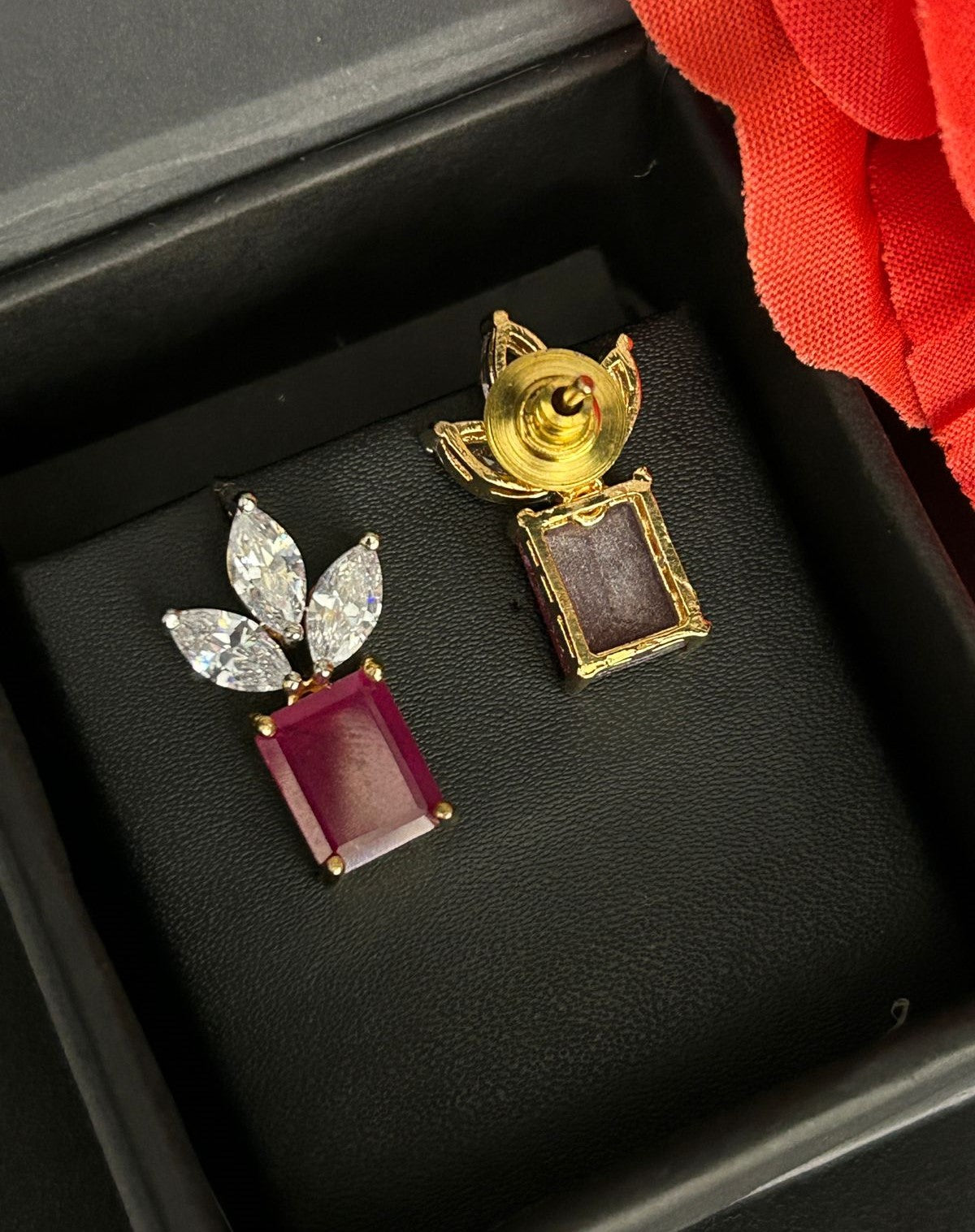 Premium Regalia Prism Studs – Gold Polish Emerald Cut Diamond Earrings (Multi Color)