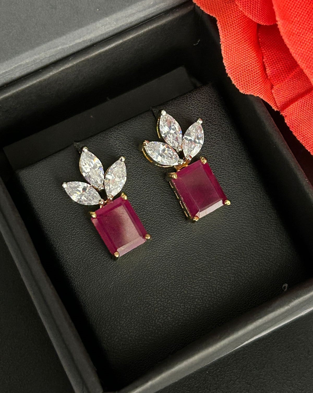 Premium Regalia Prism Studs – Gold Polish Emerald Cut Diamond Earrings (Multi Color)