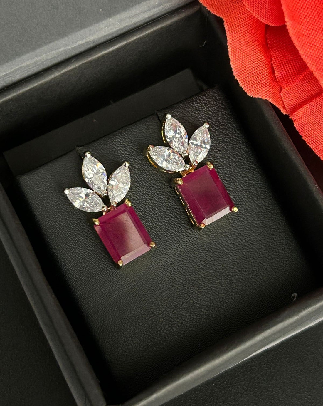 Premium Regalia Prism Studs – Gold Polish Emerald Cut Diamond Earrings (Multi Color)