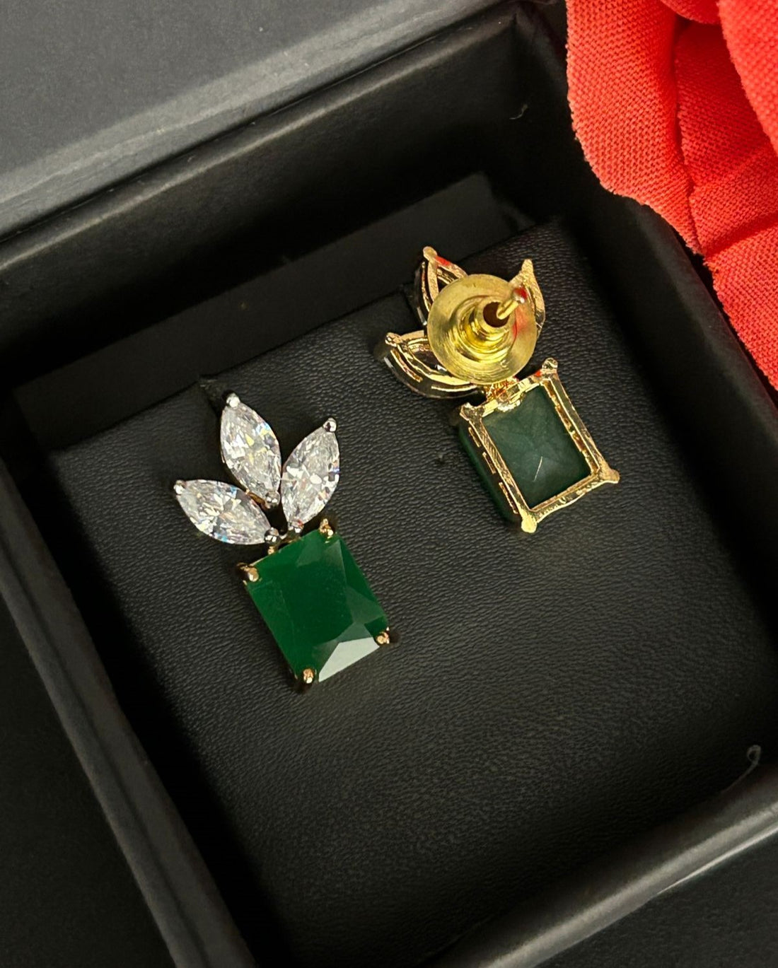 Premium Regalia Prism Studs – Gold Polish Emerald Cut Diamond Earrings (Multi Color)
