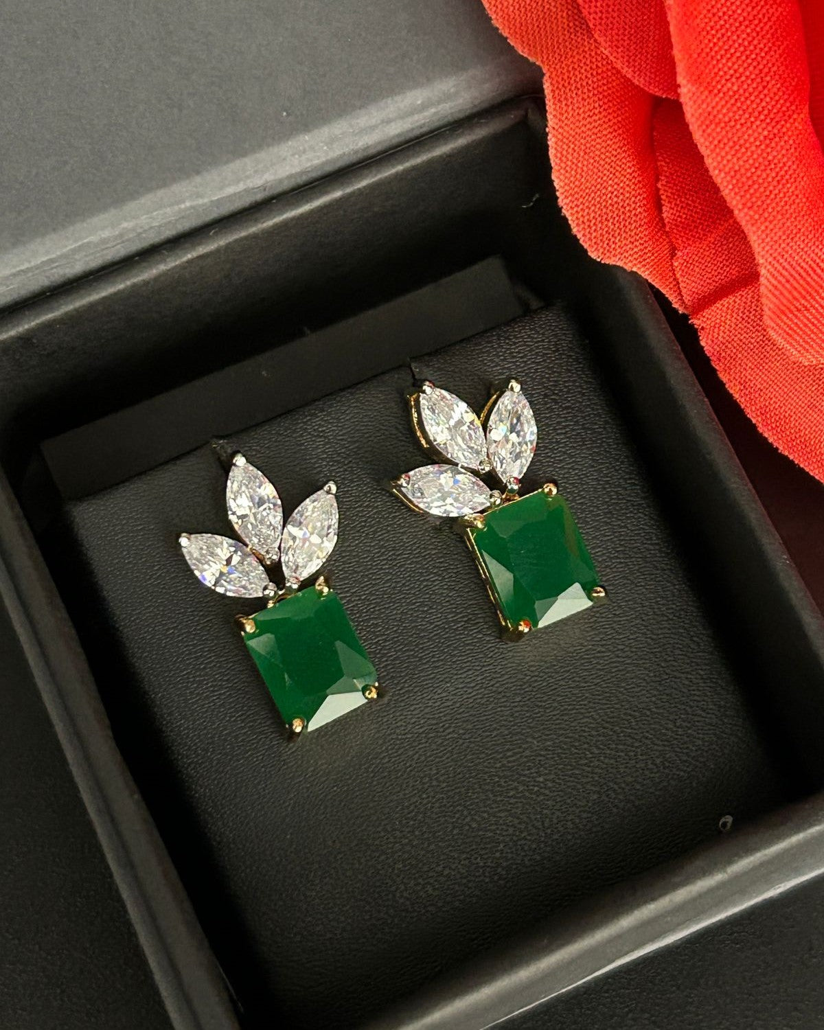 Premium Regalia Prism Studs – Gold Polish Emerald Cut Diamond Earrings (Multi Color)
