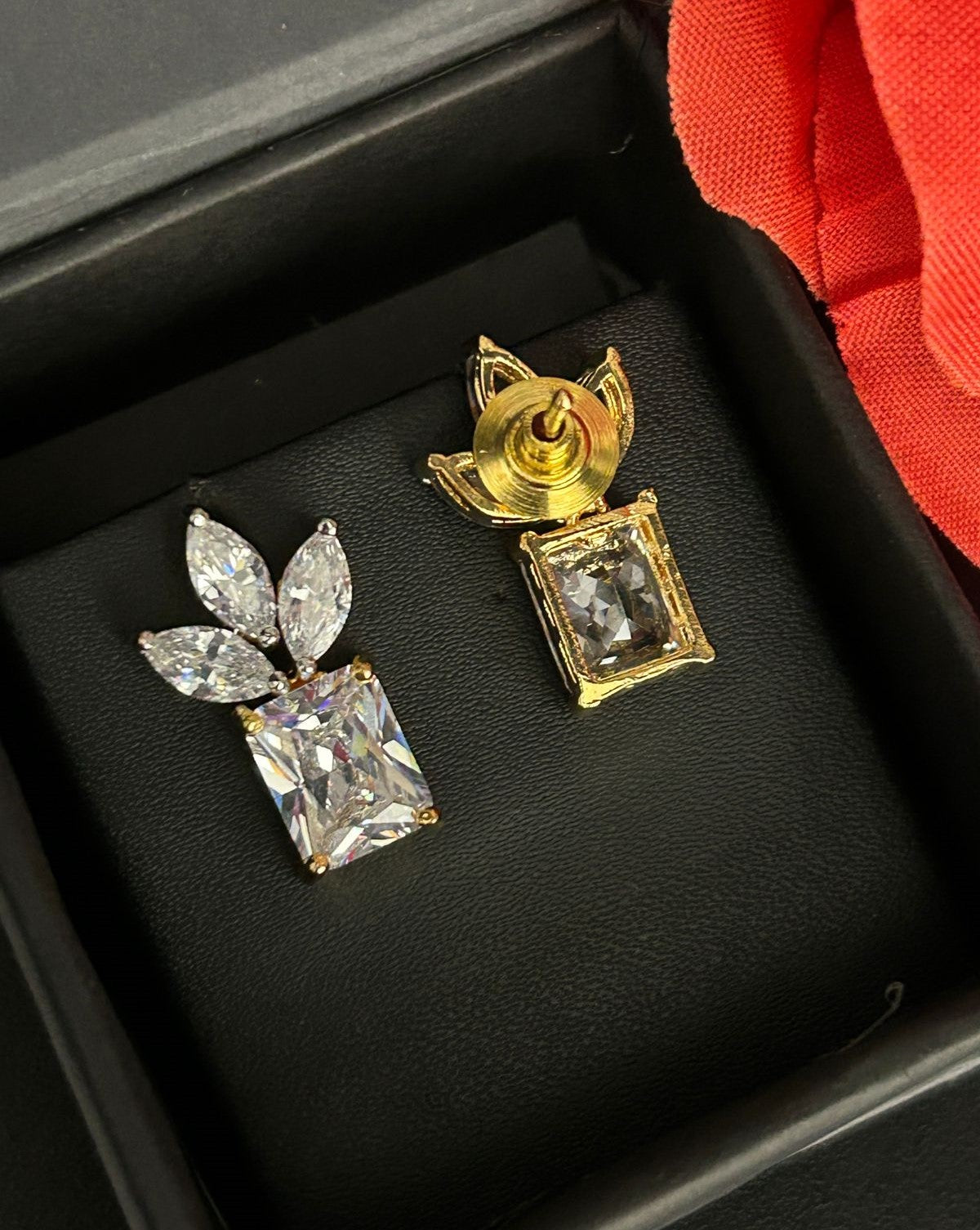 Premium Regalia Prism Studs – Gold Polish Emerald Cut Diamond Earrings (Multi Color)