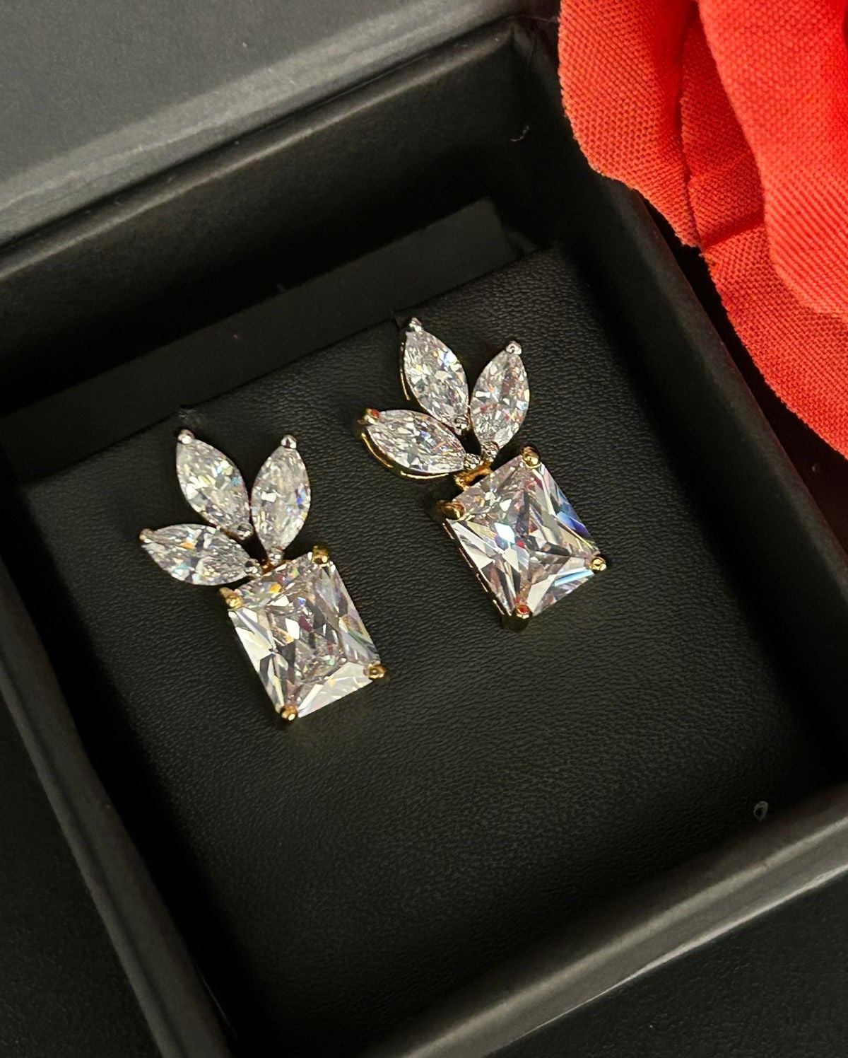 Premium Regalia Prism Studs – Gold Polish Emerald Cut Diamond Earrings (Multi Color)