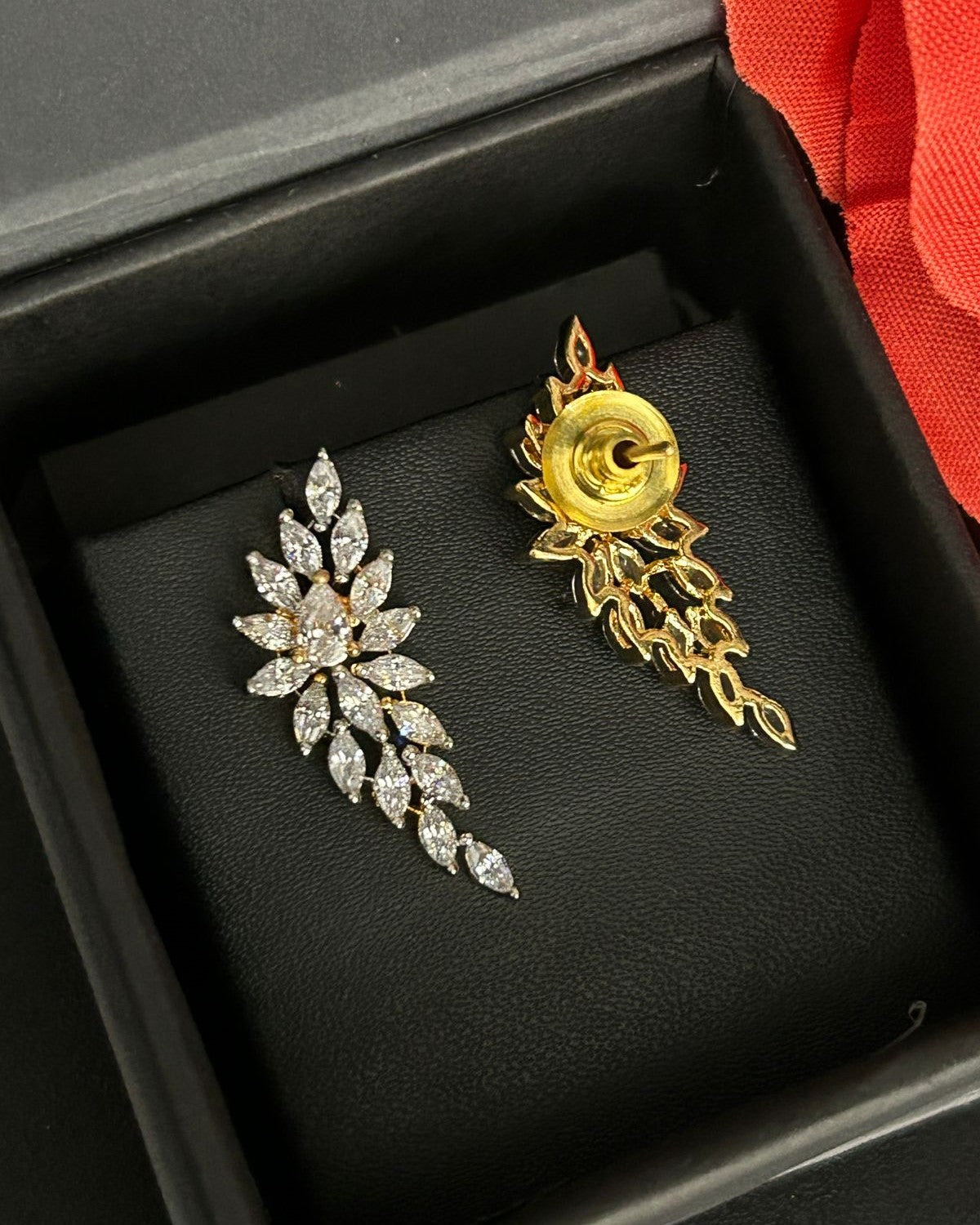 Premium Celestia Leaf Drops – Gold & Silver Polish Diamond  Earrings