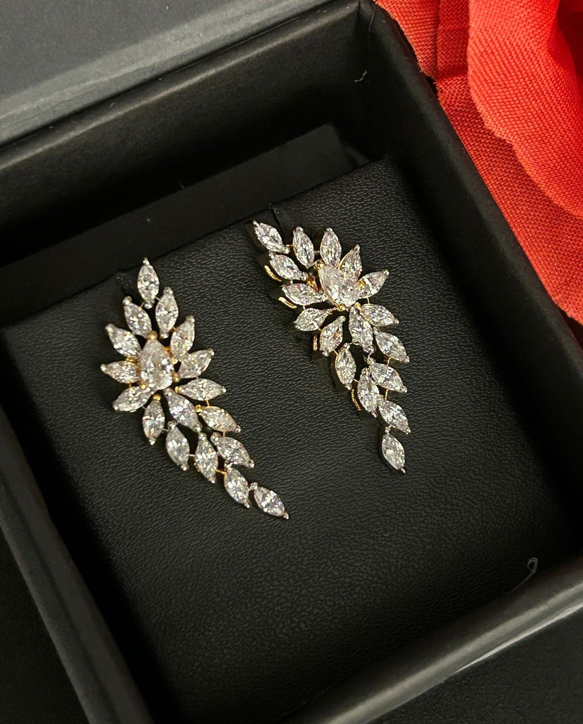 Premium Celestia Leaf Drops – Gold & Silver Polish Diamond  Earrings