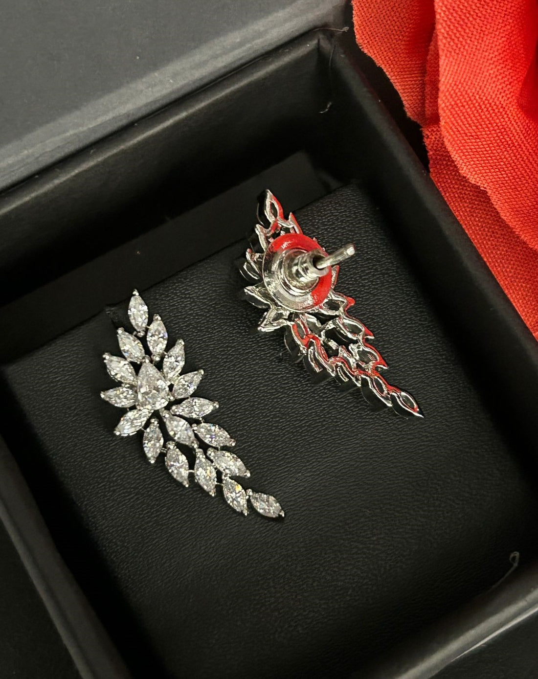 Premium Celestia Leaf Drops – Gold & Silver Polish Diamond  Earrings