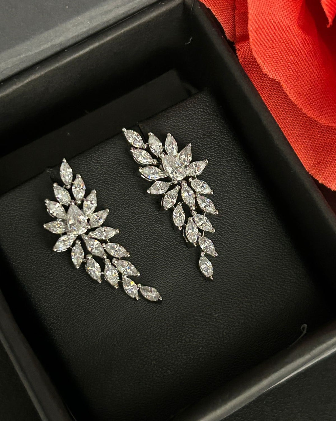 Premium Celestia Leaf Drops – Gold & Silver Polish Diamond  Earrings