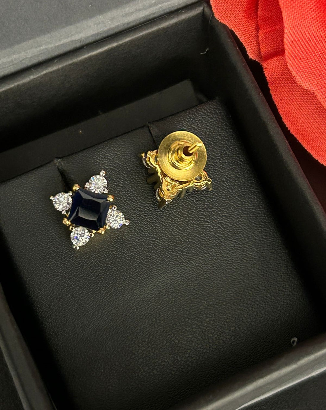 Premium Royal Square Studs – Gold Polish Diamond Stone Earrings
