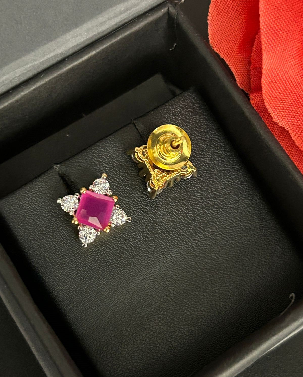 Premium Royal Square Studs – Gold Polish Diamond Stone Earrings