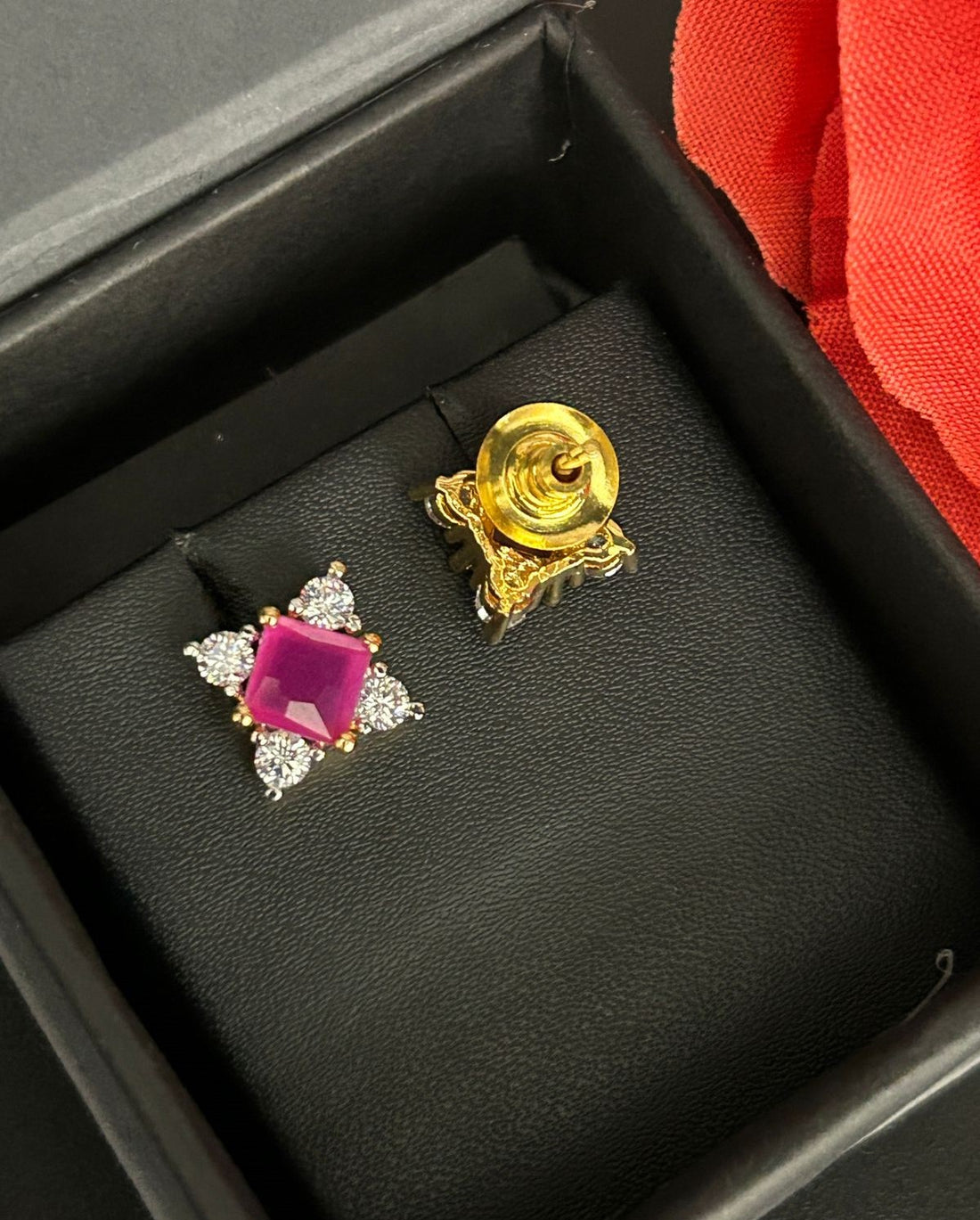 Premium Royal Square Studs – Gold Polish Diamond Stone Earrings