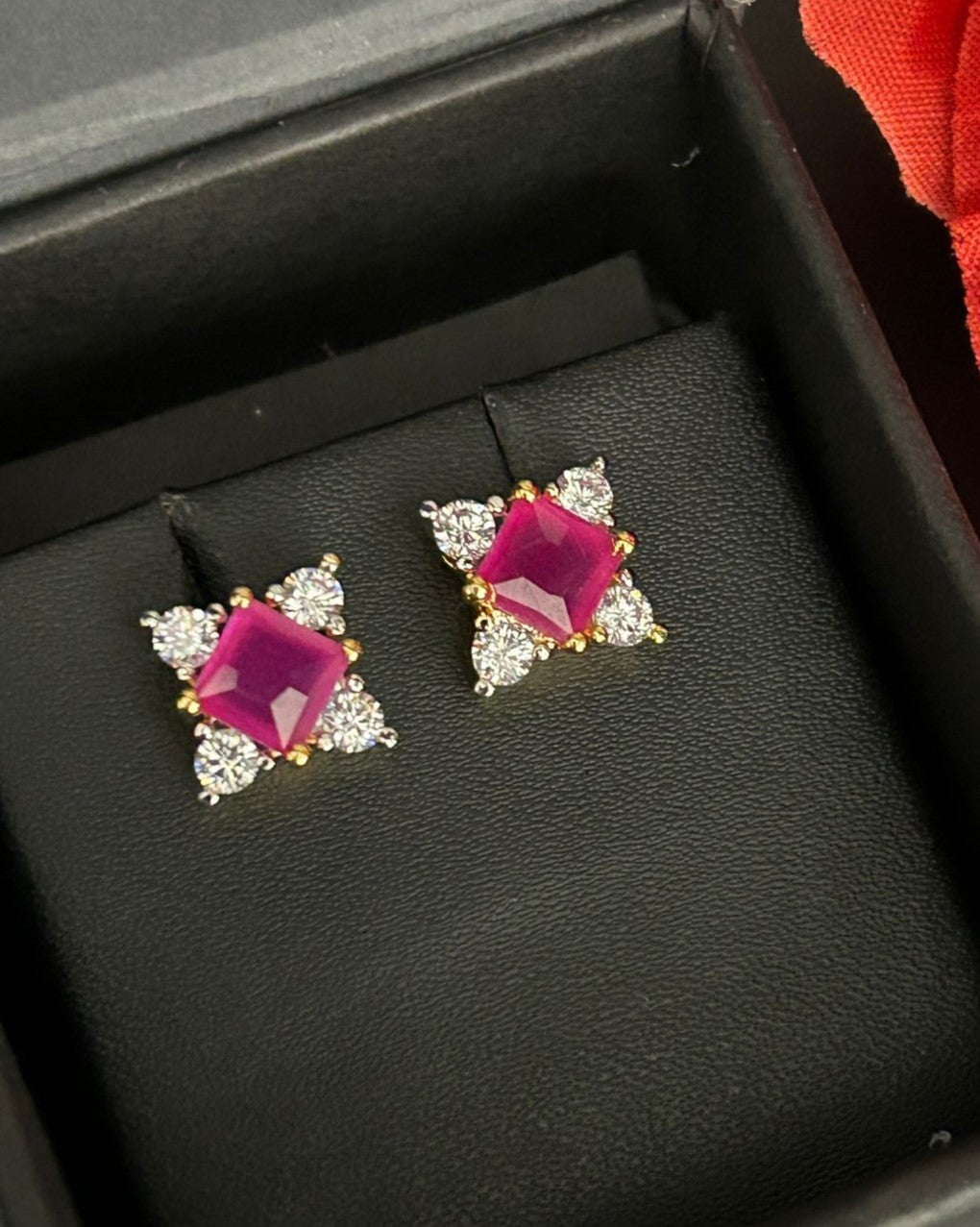 Premium Royal Square Studs – Gold Polish Diamond Stone Earrings