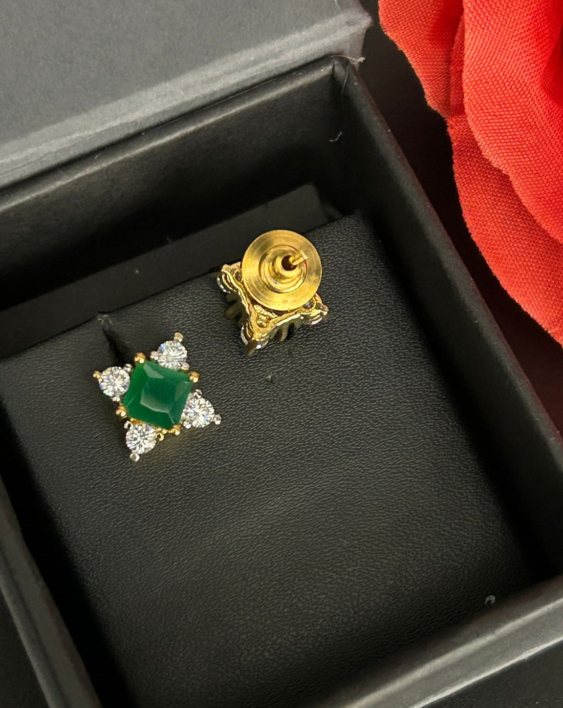 Premium Royal Square Studs – Gold Polish Diamond Stone Earrings