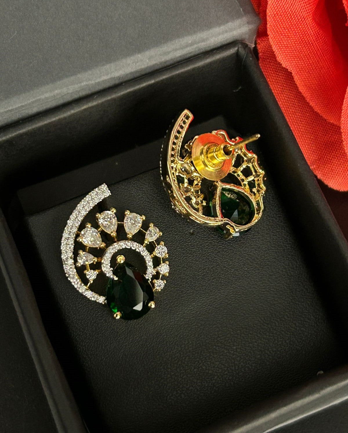Premium Regal Spiral Drops – Gold Polish Diamond Statement Earrings