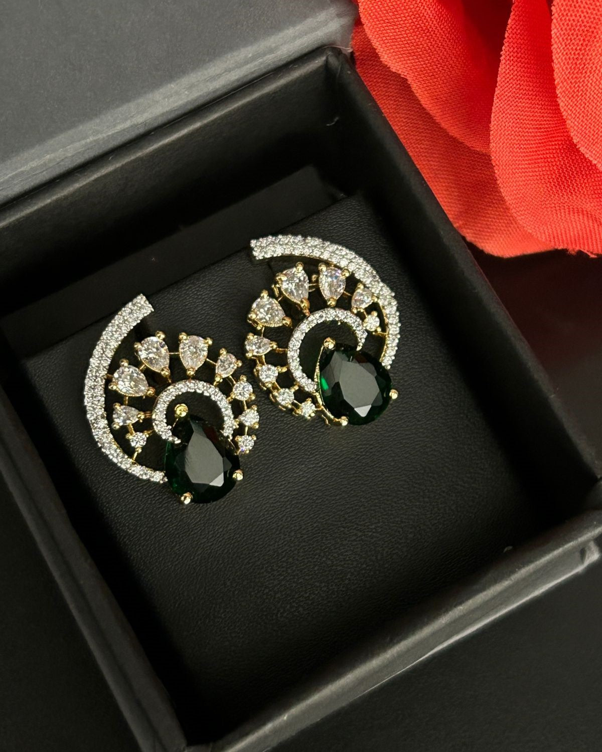 Premium Regal Spiral Drops – Gold Polish Diamond Statement Earrings