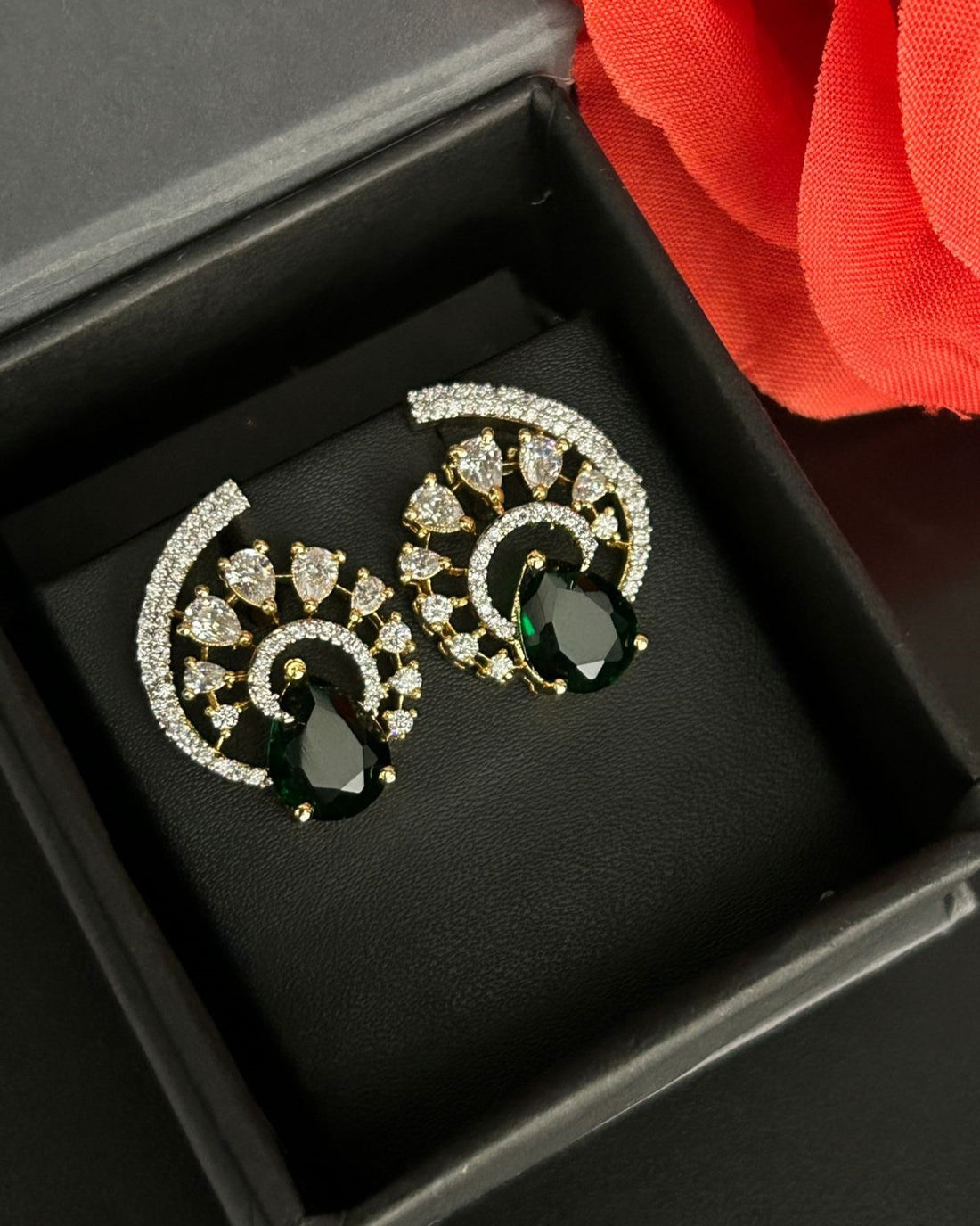 Premium Regal Spiral Drops – Gold Polish Diamond Statement Earrings