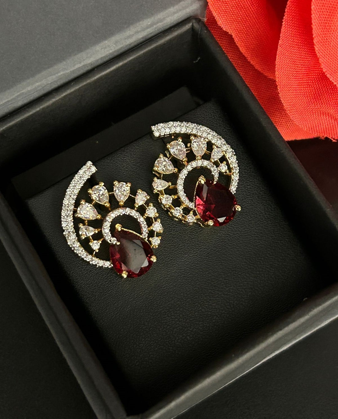 Premium Regal Spiral Drops – Gold Polish Diamond Statement Earrings