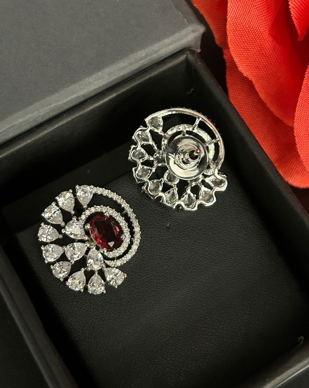 Premium Royal Spiral Bloom Earrings – White Polish Diamond Statement Design