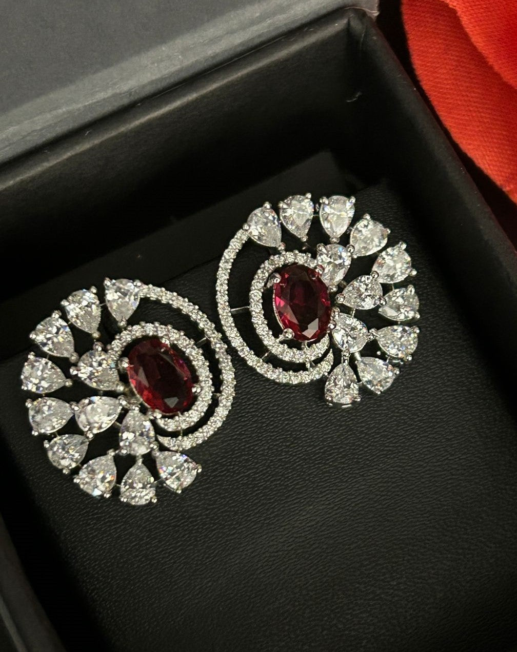 Premium Royal Spiral Bloom Earrings – White Polish Diamond Statement Design