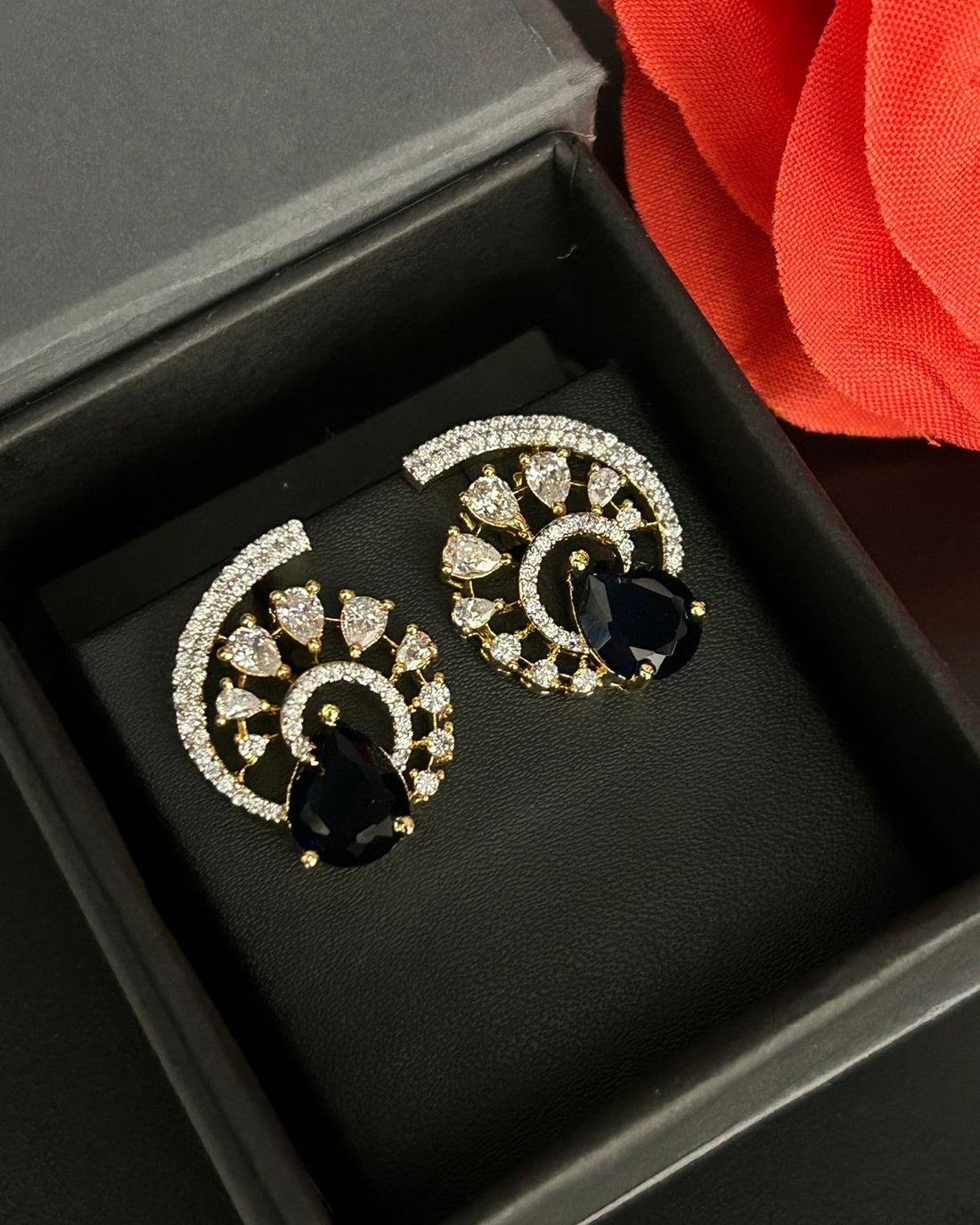 Premium Regal Spiral Drops – Gold Polish Diamond Statement Earrings