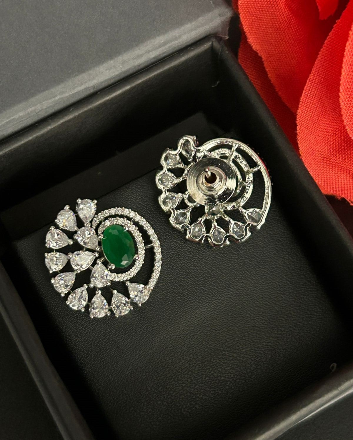 Premium Royal Spiral Bloom Earrings – White Polish Diamond Statement Design