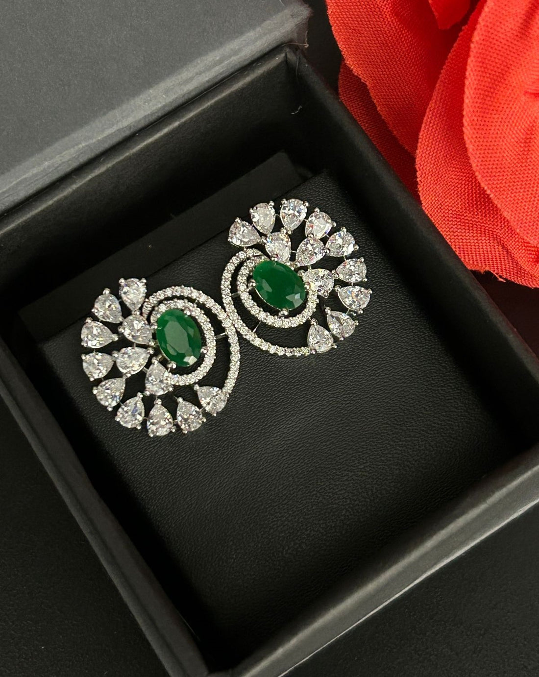 Premium Royal Spiral Bloom Earrings – White Polish Diamond Statement Design