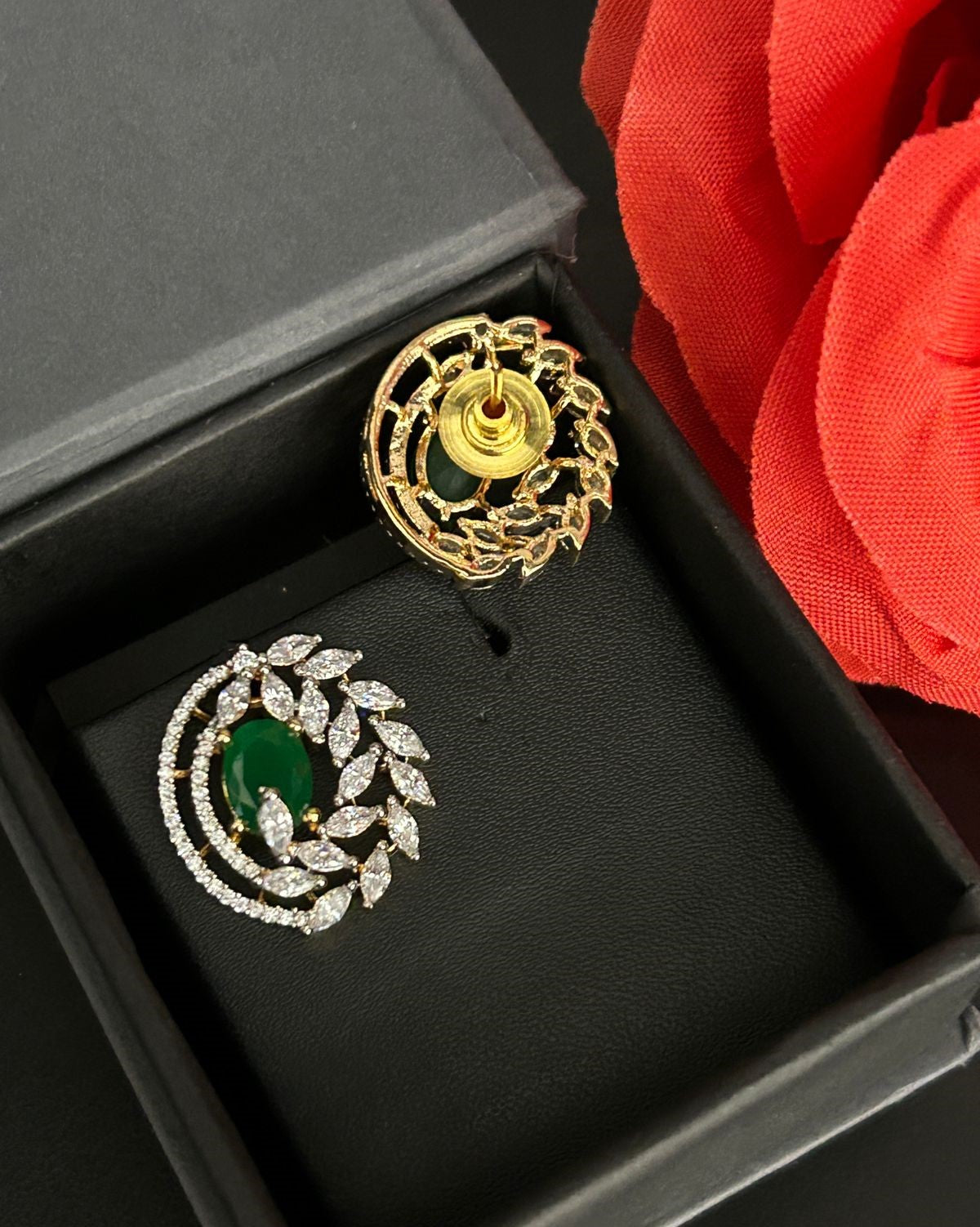 Premium Royal Vine Halo Earrings – Gold Polish Diamond Statement Design