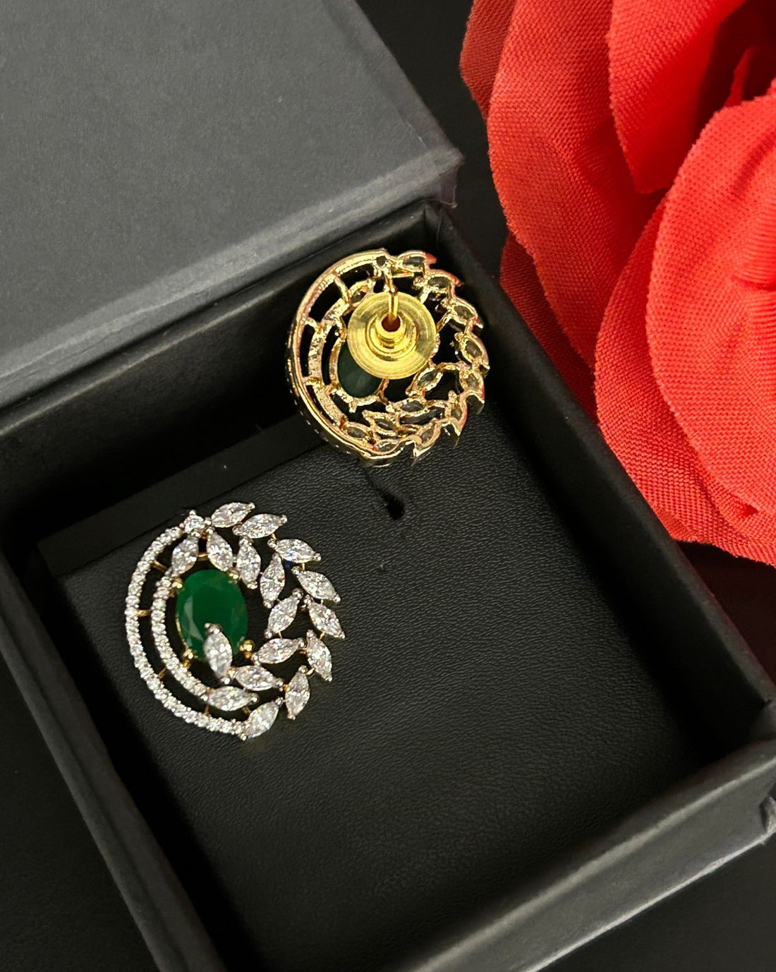 Premium Royal Vine Halo Earrings – Gold Polish Diamond Statement Design