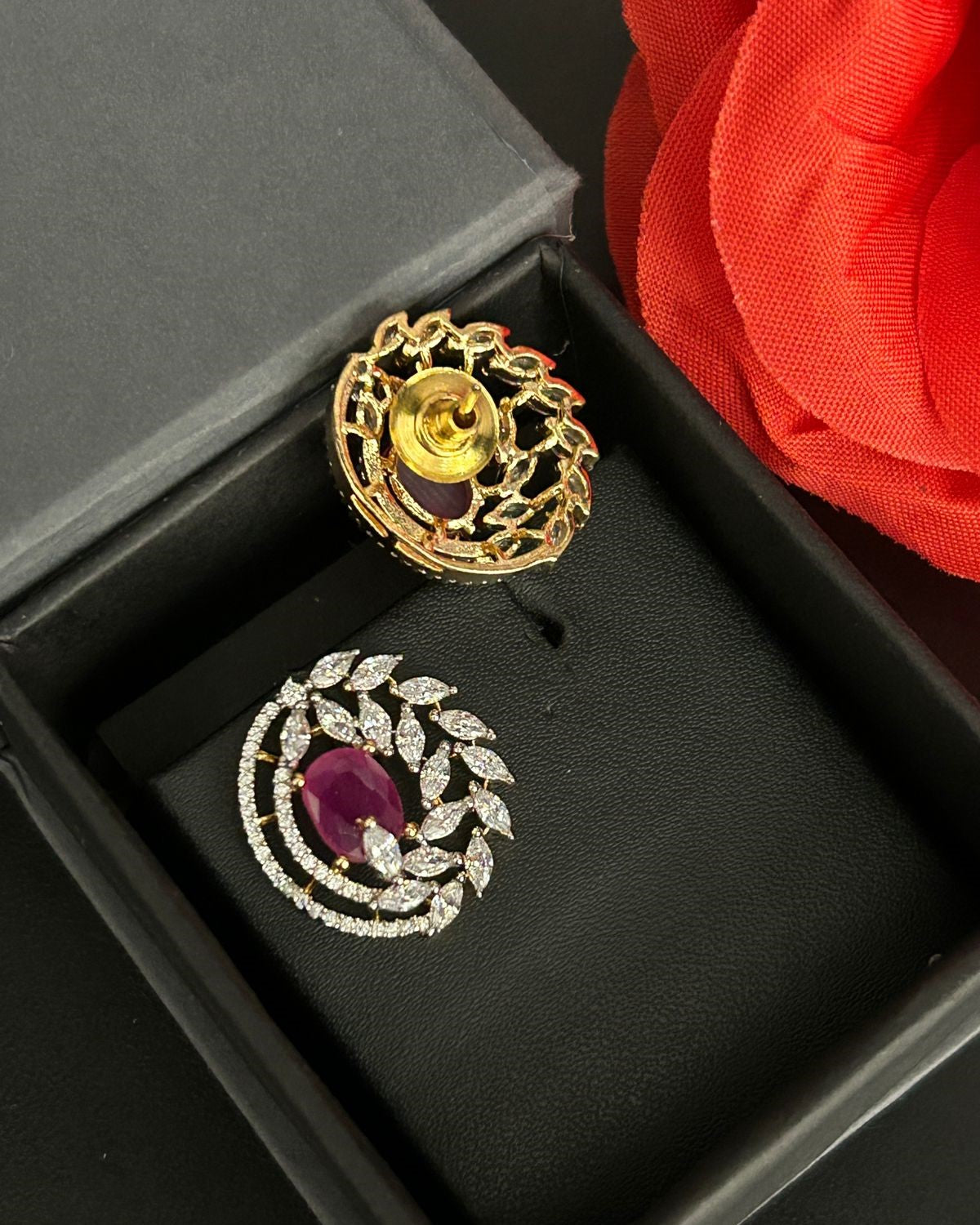 Premium Royal Vine Halo Earrings – Gold Polish Diamond Statement Design