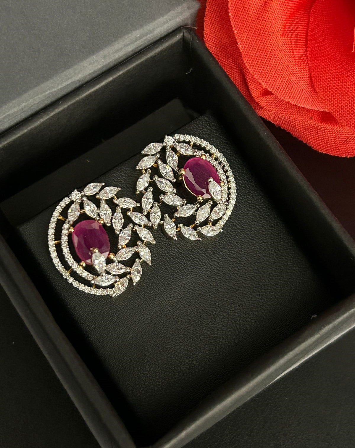 Premium Royal Vine Halo Earrings – Gold Polish Diamond Statement Design