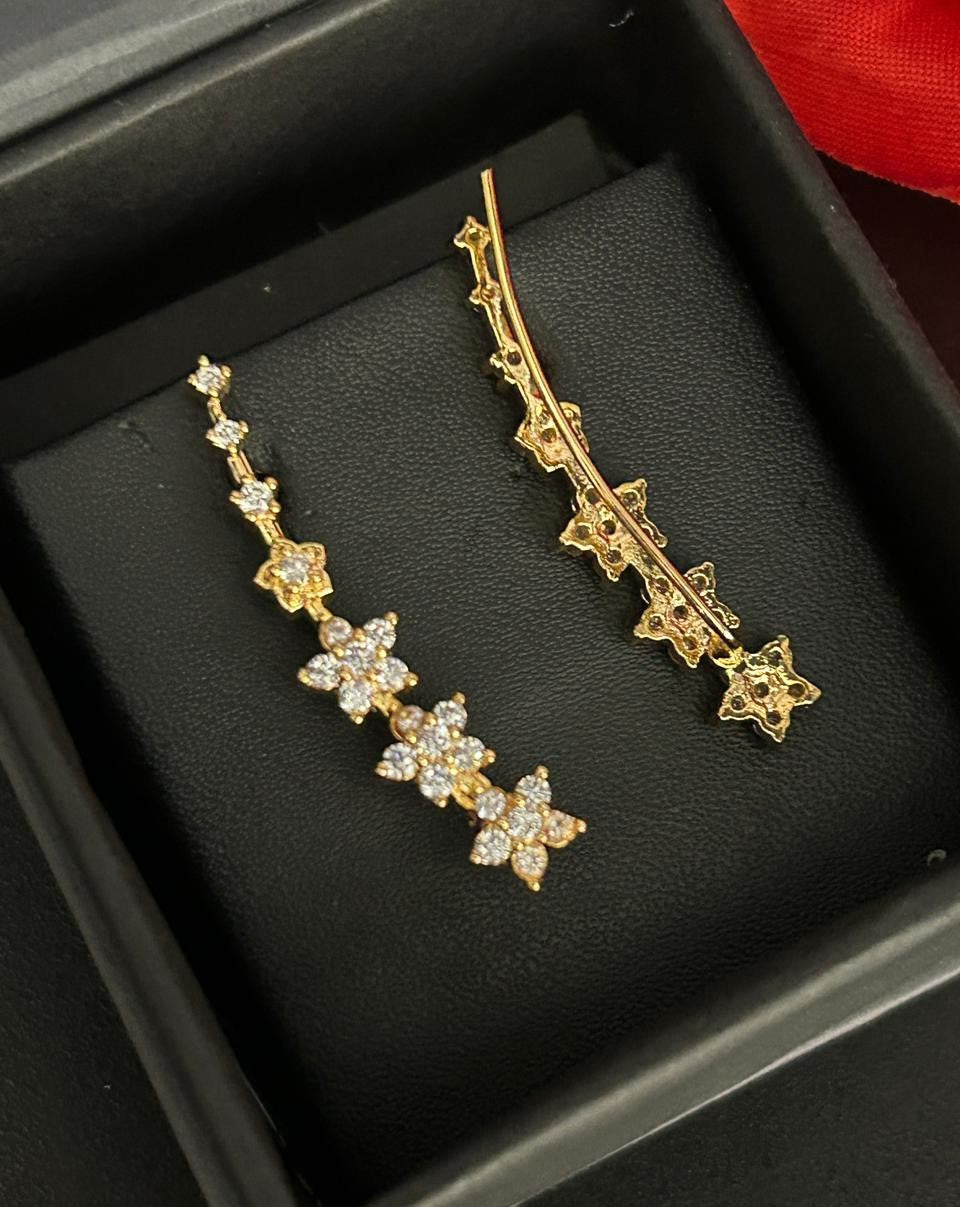 Premium Floral Star Ear Cuff – Gold Polish Diamond Statement Design