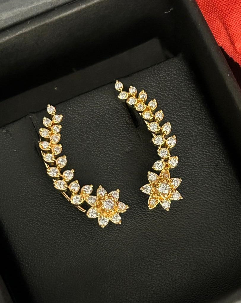 Premium Virelle Ear Cuff – Gold Polish Diamond Curved Floral Statement Design