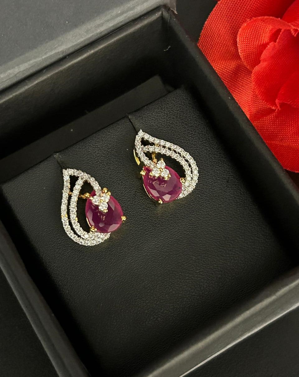 Premium Teardrop Diamond Aura Earrings for Women | Ruby, Emerald, Sapphire & Crystal Party Wear Earrings