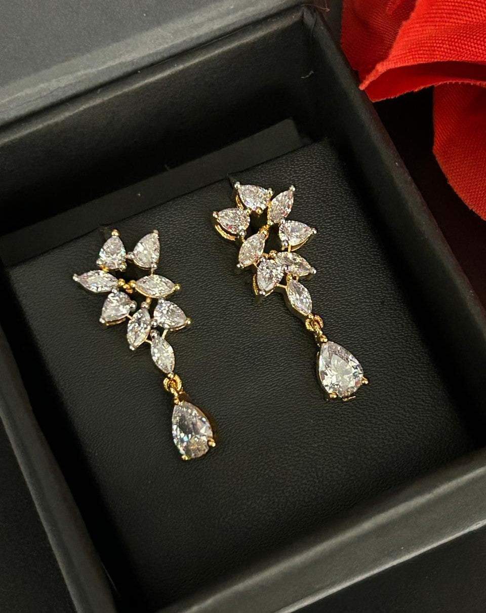 Premium Crystal Drop Diamond Floral Earrings for Women | Gold & Silver Finish Party Wear Earrings