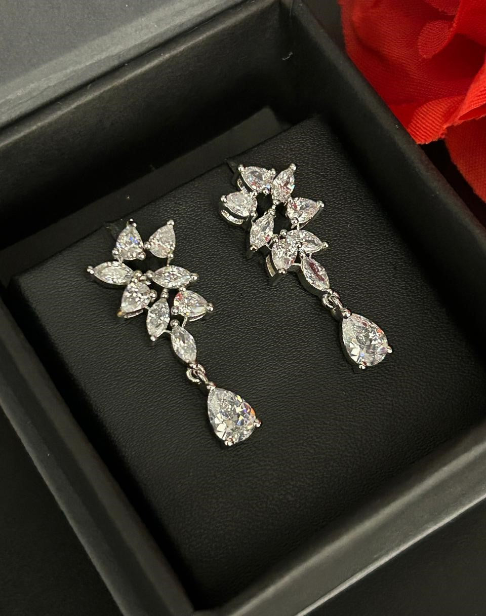 Premium Crystal Drop Diamond Floral Earrings for Women | Gold & Silver Finish Party Wear Earrings