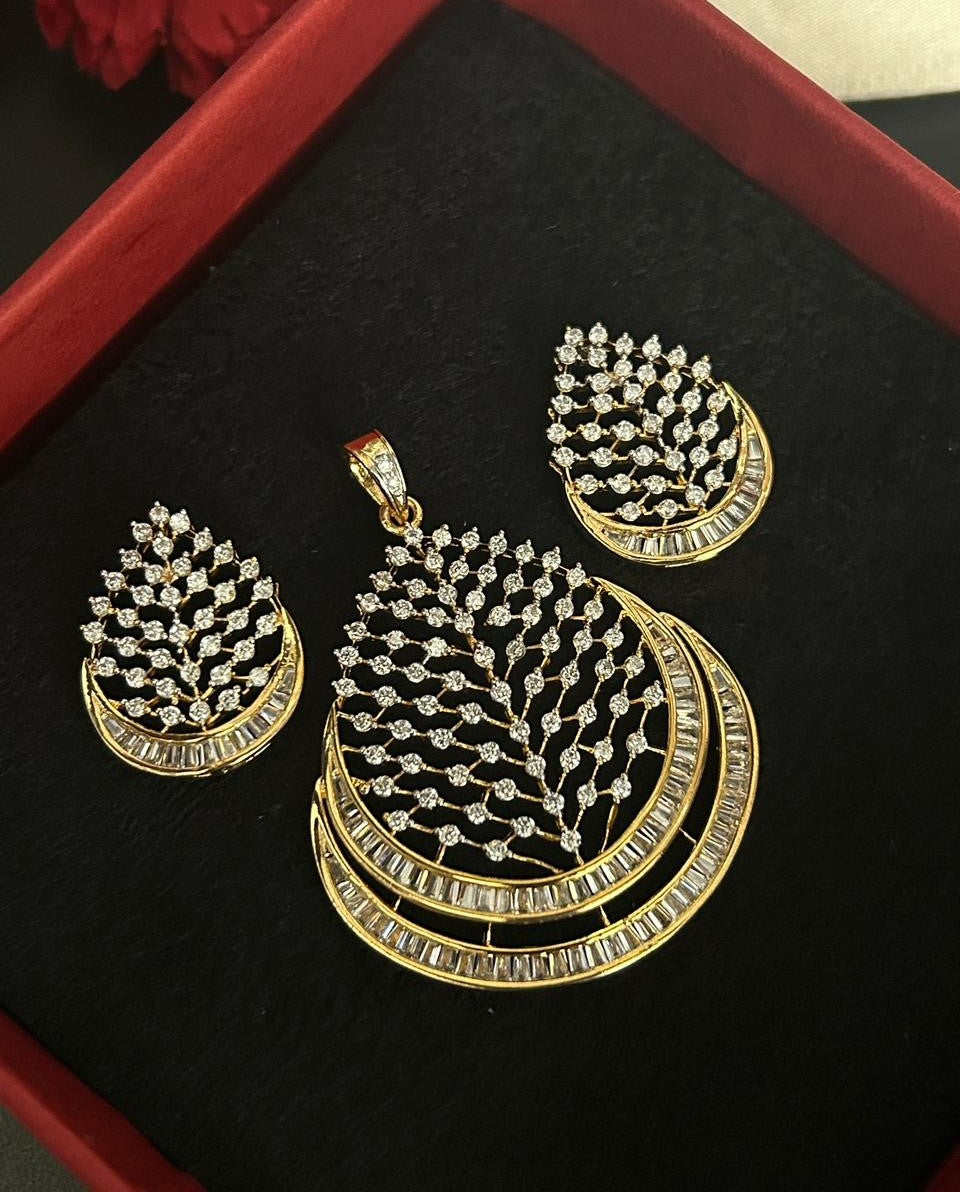 Luxury Diamond Leaf Cascade Pendant Set with Baguette Detailing