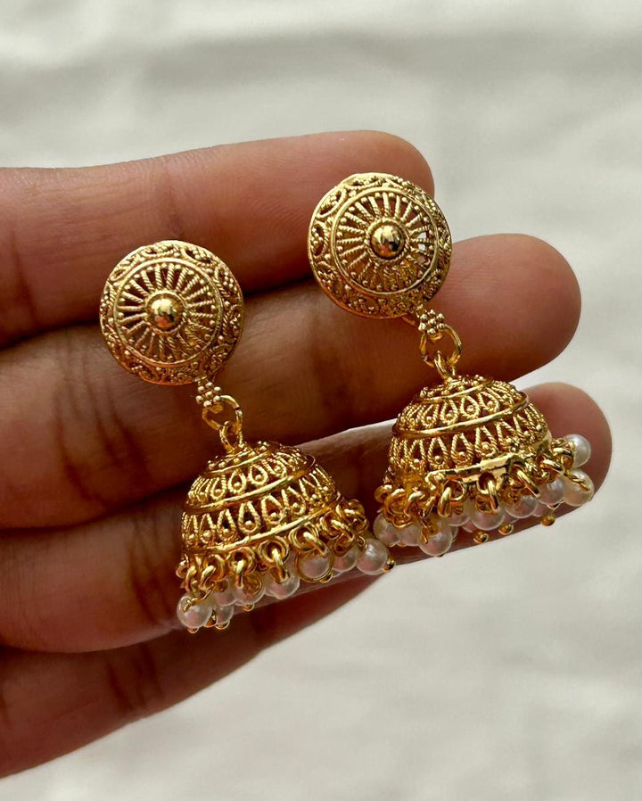 Antique Handmade Pearl Mala Necklace with Traditional Jhumka Earrings Set