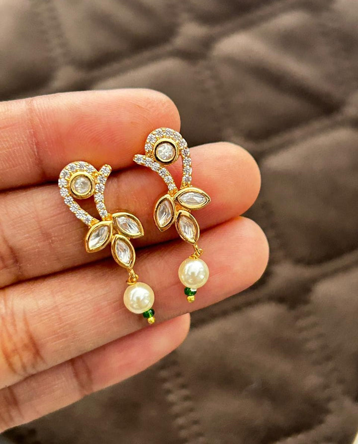 Designer Wing Style Mangalsutra Set – Diamond Look Pearl Drop Gold Finish